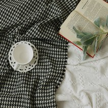 울 모직 체크원단 하운드투스체크 블랙