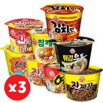 오뚜기 컵라면 골라담기, 105g, 진매+참깨+열+김치+튀김+진짬뽕+진짜장+스낵면 3세트
