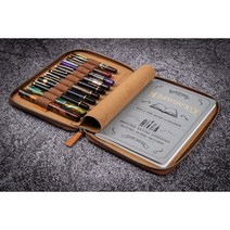 갈렌레더 galen leather 가죽 펜 펜슬 케이스 만년필 10개 지퍼 노트 수첩, 그린