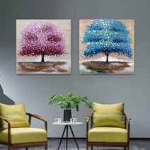 거실 인테리어그림액자 돈나무 풍경화 유화 그림 캔버스액자 집들이선물 개업선물, 블루나무