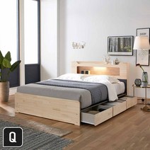 장인가구 스텔라 LED 편백나무원목 3서랍 수납침대Q_매트별도, 내츄럴그레이