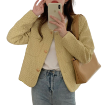 여성 봄가을 트위드 싱글 크롭 숍 자켓