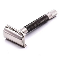 Parker Safety Razor THE SEMI SLANT 더블 엣지 안전 면도기 및 파커 블레이드 리필 5개 - 전기 도금 새틴 크롬 솔리드 황동 손잡이 - 집에서 이발소, Graphite