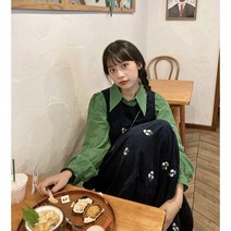 코듀로이 플라워 원피스 하객 꽃무늬 플로럴 드레스 가을 겨울 패션 하이웨이스트 하프 기장 는 멜빵