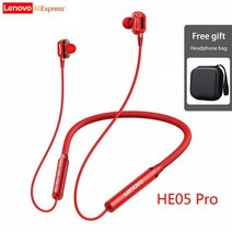 레노버 넥 밴드 이어폰 스포츠 무선 블루투스 헤드폰 HIFI 헤드셋 마이크, 15 05Pro-Red with bag