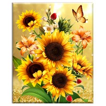 FASEN diy보석십자수 캔버스 형액자 세트 40cm x 50cm, AYW-4해바라기 나비