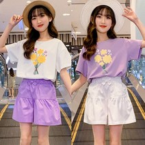 슈슈아리 예쁜 들꽃 반바지 세트 주니어 여아 초등 상하복 반팔 반바지 여름 활동복 데일리룩
