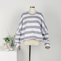 퍼니걸스 6144 루즈핏 라운드 단가라 크롭 긴팔 티셔츠 여성의류