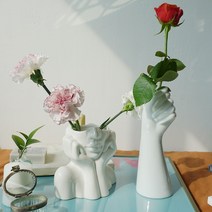 도자기 인테리어 오브제 화병 꽃병 2type [핸드 손모양 얼굴 세라믹 빈티지 예쁜 손 꽃화병], 바라보는 여자