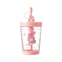 산리오 투명 텀블러 마이멜로디 쿠로미 빨대컵 시나모롤 콜드컵, 535ml, 핑크