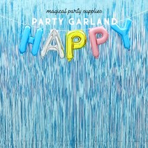 하늘풍선파티 [1+1]파티커튼1M x 2M 호일커튼 파티장식 생일 홈파티 포토존 축하, 라이트블루