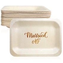 Wood & Wonder Married AF StatementWare 일회용 접시 - 100% 천연 웨딩 접시 종이 접시 및 플라스틱 접시의 친환경 대체품 (14 x 14cm(5