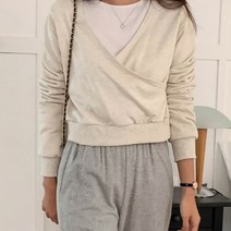 디작소 여성 가을 겨울 비네스 브이넥 랩 긴팔 맨투맨