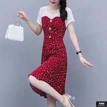 가바바 여성 빅사이즈 원피스 화려한 잔도트 A라인 미디원피스 G52631