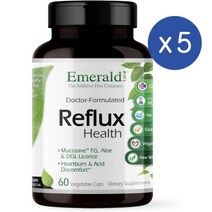 에메랄드랩 리플럭스 헬스 Mucusave FG 알로에베라 dgl 감초 감초 60정 Emerald Labs Reflux Health, 5개