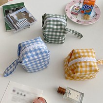 정육각 미니 체크 파우치 10cm 핑크