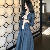 브이넥 미디원피스 프렌치 가을 스카이 슬림핏 키커 보이는 롱 초콜렛색 본래의 가벼운 풍습 셀럽 여성 겨울 1380297449