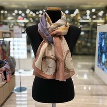 엘르 데일리룩 고급스러운 타임블럭 실크 블랙 핑크 그레이 여성 롱 스카프