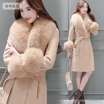 여성 아우터 허리 스트랩 페이크 퍼 코트 데일리룩