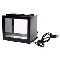 베타물고기 구피 해수어 금붕어키우기 USB 미니 수족관 물고기 탱크 LED 램프 빛 Betta 싸움 실린더 장식, [02] Black
