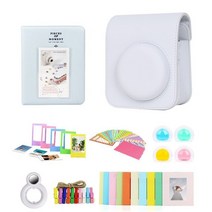 즉석사진기 일회용카메라 폴라로이드필름 fujifilm instax mini 12 인스턴트 카메라 액세서리 용 7-in-1 키트 사진 앨범  사진 프레임스티커셀카 렌즈 가방, 재스민 화이트, 1개