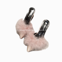 여성 체인 블로퍼 힐 구두 2021 가을과 겨울 털 슬리퍼 여성용 화려한 디자인