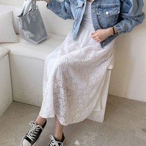 셀키드 펀칭 레이스 롱스커트