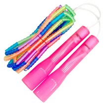 제이에프로프 트윙클 어린이 무지개 연질 구슬 줄넘기 13.3cm, 핑크색