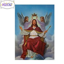 예수님사진 교회액자 기독교용품 다이아몬드 그림 종교 예수 천사 전체 광장라운드 자수, 정사각형 20x25cm