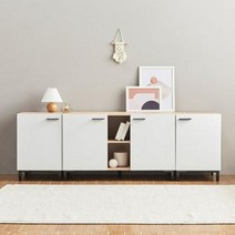 거실장 1800 다용도수납장 도어형 TV다이 선반 보관, 화이트, 화이트, 화이트