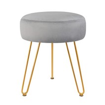 벨벳 발판 스툴 오토만 라운드 모던 업홀스터드 화장대 풋스툴 사이드 테이블 시트 드레싱 의자 골든 메탈 다리 3개(라운드 노멀 그레이)