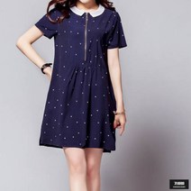 가바바 여성 빅사이즈 원피스 편한 앞지퍼 도트 카라 미니원피스 G50104