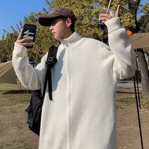 가을 겨울 핫픽스 더블 집업 가디건 스웨터 남 순색 니트 코트 남