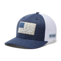 Columbia 유니 PFG 피쉬 플래그 메시 볼 캡-하이 크라운 블랙/쿨 그레이/인쇼어 슬램 깃발 스몰/미디엄, Small-Medium, Carbon Heather, Us Fish Flag