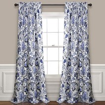 Lush Decor Blue Cynthia Jacobean 암막 창문 커튼 패널 세트 거실 식당 침실(쌍) 길이 160cm(63인치)