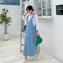 (55~66)데일리 깊은 브이넥 데님롱원피스 NK21-O-7