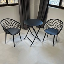 야외테이블 세트 카페 라탄 철제 발코니테이블 테라스 베란다 티테이블 원형 라운지 정원테이블, 2의자+60cm철접이식라운드테이블