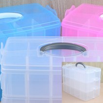 휴대용 3단 다용도 멀티박스 대형 투명 공구부품상자 프라스틱상자, 핑크, 1개