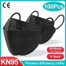 Elough-패브릭 KF94 입 마스크 ffp2 피쉬 CE 안전 마스크 얼굴 보호 kn95 블랙 성인, 21 100 pcs Black