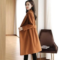 Momolatti 여성 주머니 겨울 모직 슬림 미디엄 롱 코트