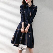 여성 봄가을 터틀넥 벨트 셔츠 원피스