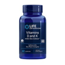 Life Extension 바다 요오드 함유 비타민D 및 K 125mcg(5 000IU) 캡슐 60정