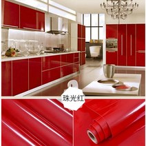 웨인스코팅벽지 캐비닛 스티커 가구 리노베이션 옷장 필름 책상 도어 자체 접착 벽지 주방 오일-방수, 60cmX3m, 07 Pearl red