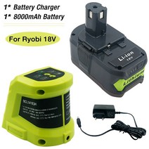 료비 호환 충전 배터리 18V 8Ah 리튬이온 호환 Ryobi P108 RB18L40 료비 12V 14용 충전기 포함.4V 18V, 1개