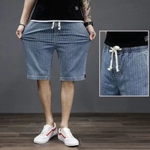 자칠 남성 스트라이프 청바지 봄여름 얇은 루즈핏 스판 빅사이즈 밴딩 허리