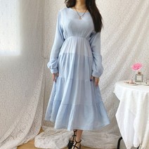 마이데이트 봄 하객 쉬폰 프릴 플레어 캉캉 롱 원피스