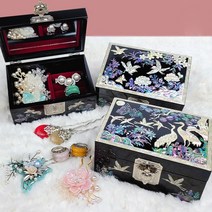 *칠기 직보석함(대) 자개함 나전칠기 전통 보석상자 혼주 선물상자 악세사리 보관함 외국인 친구선물 바이어선물, 2번. 칠기 직보석함 (대) - 송학 (흑)