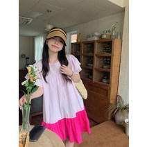 바스락 미니 아방한 박스형 77사이즈 주수 여름 원피스 빅사이즈 핑크 시원한 SY