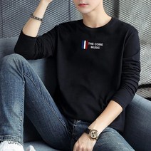 자칠 남성용 영문 레터링 면 긴팔 티셔츠
