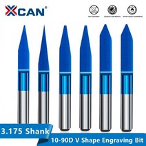 XCAN-PCB 조각 비트 10-90D V 모양 팁 엔드 밀 텅스텐 카바이드 PCB 3D 밀링 커터 나노 블루 코팅 CNC 라우터 비트, 3.175x0.3x25D